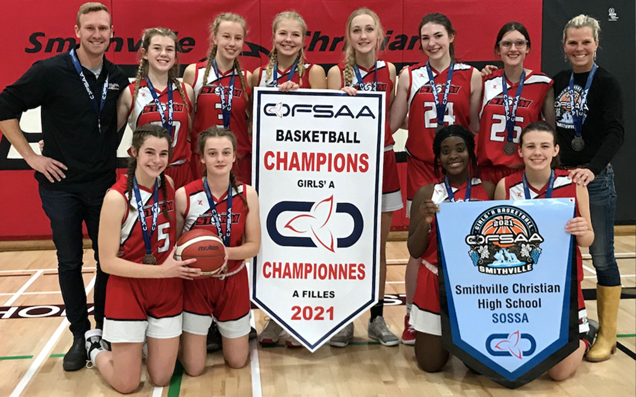 Smithville Christian High School girls’ basketball team after their November 27 victory. (Photo courtesy OFSAA.)